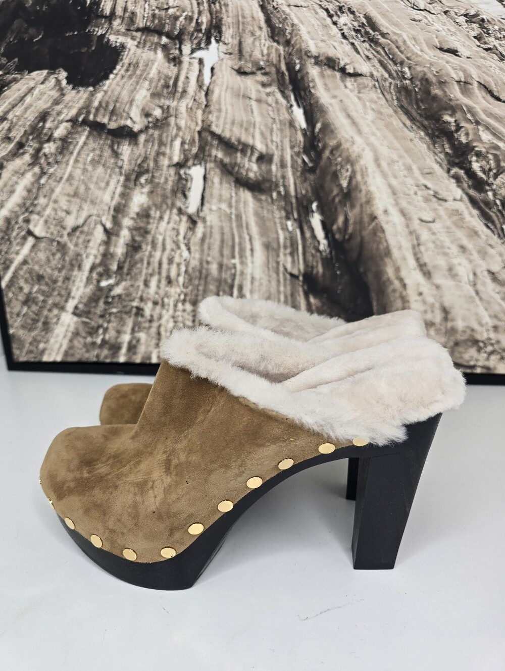 Tamara Mellon Game Changer Cognac Suede Clogs Sz39
